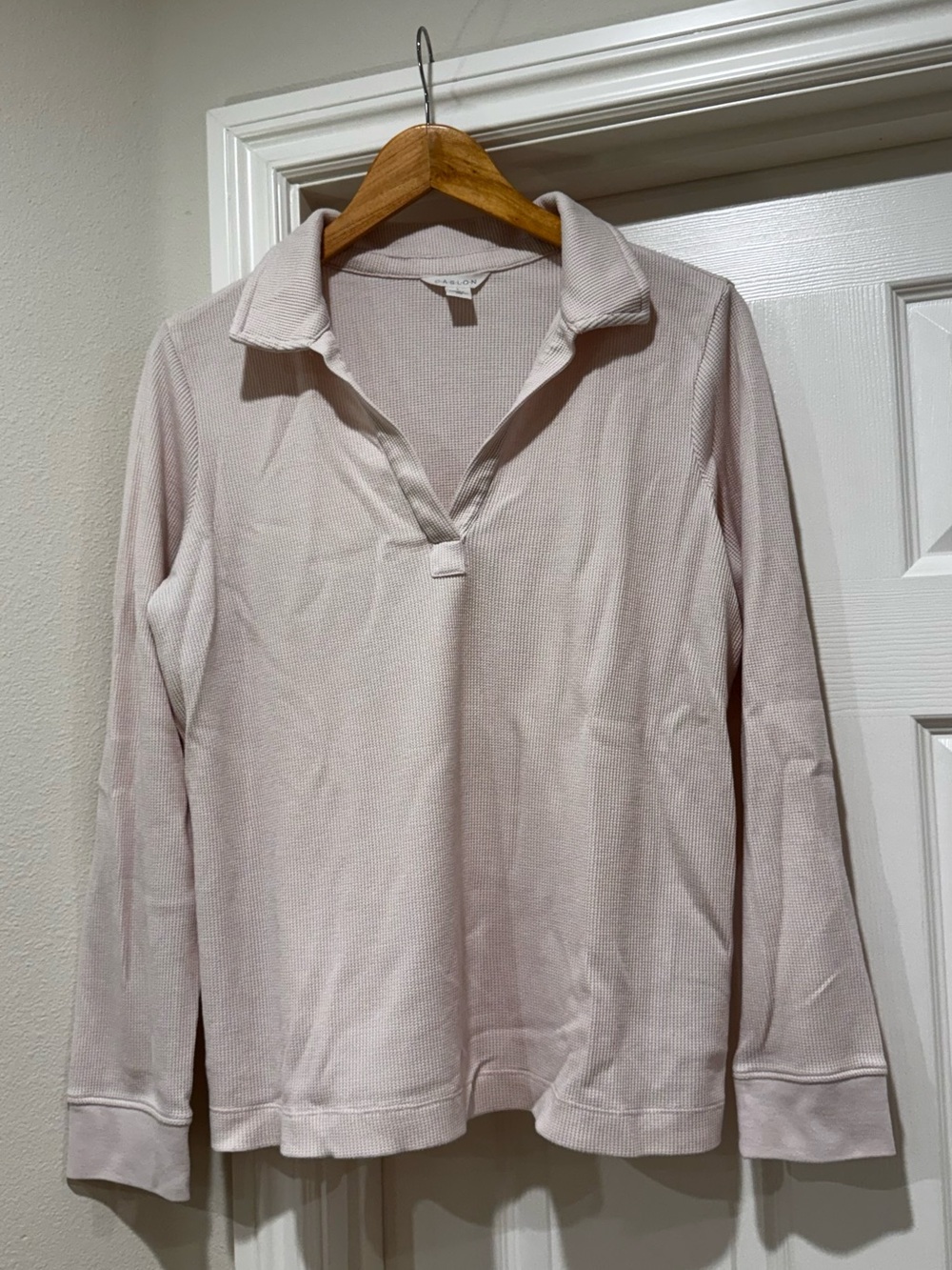 Caslon Long-Sleeve Waffle Knit Pullover - Light Blush/Pale Pink size Large